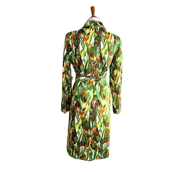 Rare Y2K Milly Abstract Floral Lightweight Belted Trench Coat, Size 6 - Picture 2 of 8